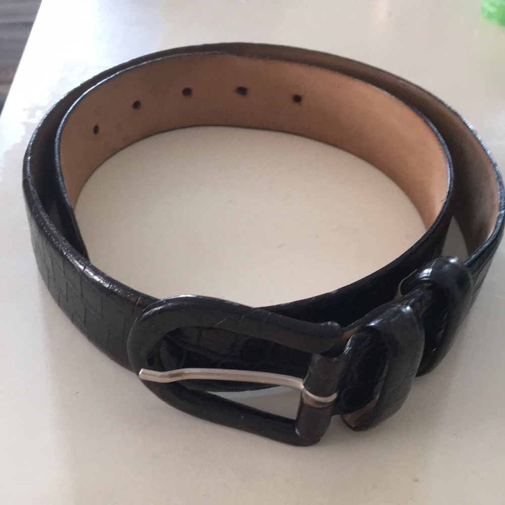 Ann Taylor Vintage Black Leather Belt Snakeskin Italian Leather Belt